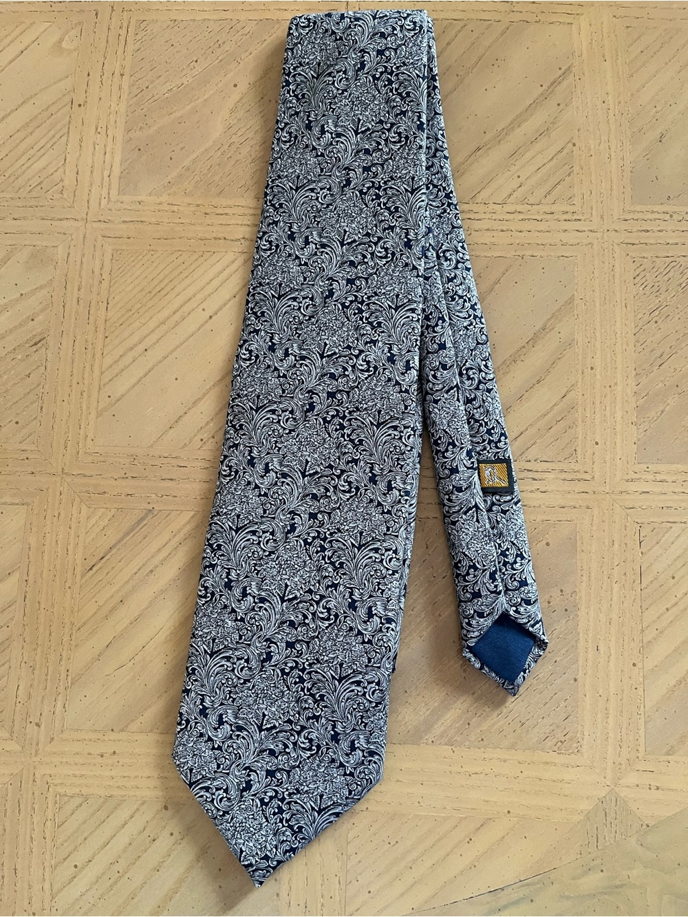 Men's Navy and White Floral Paisley Tie by J. Purdey & Sons